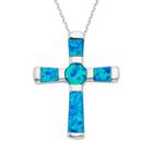 Lab-created Blue Opal Sterling Silver Cross Pendant Necklace, Women's, Size: 18