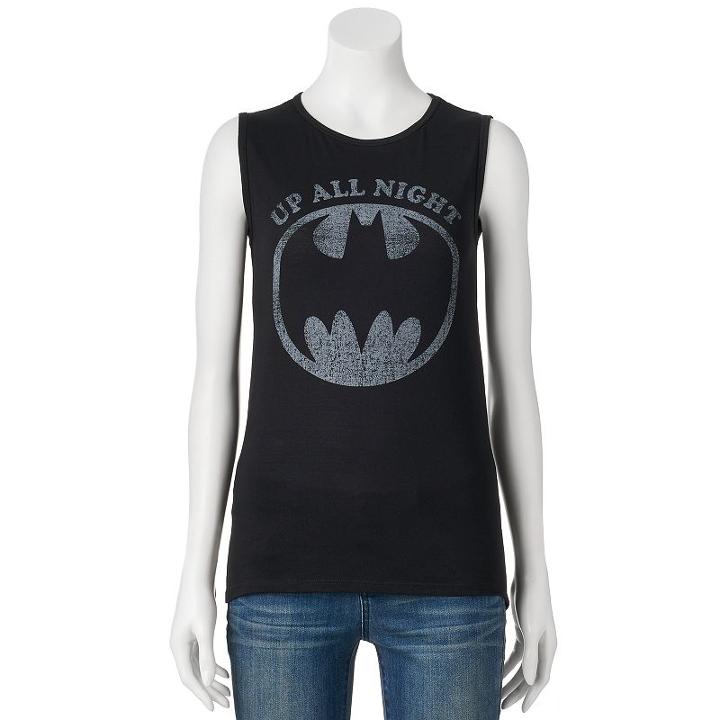 Juniors' Dc Comics Batman Up All Night Muscle Graphic Tank, Girl's, Size: Xl, Black