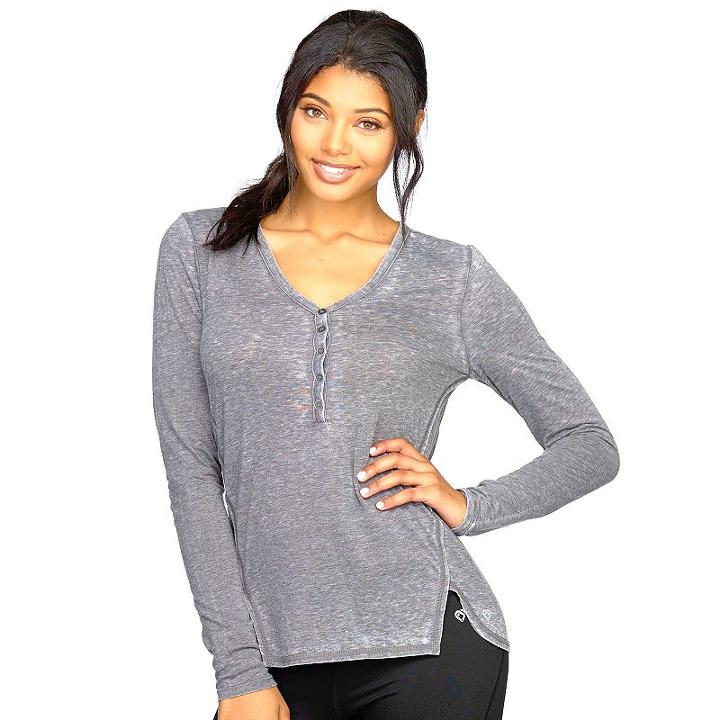 Women's Colosseum Bella Glade Henley Yoga Top, Size: Medium, Black