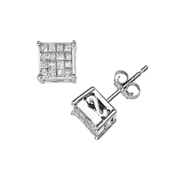 10k White Gold 1/2-ct. T.w. Diamond Square Stud Earrings, Women's
