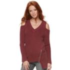 Women's Rock & Republic&reg; Ribbed Cold-shoulder Sweater, Size: Medium, Red