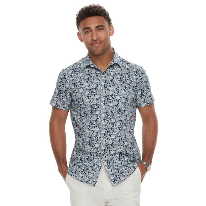 Men's Marc Anthony Slim-fit Stretch Woven Button-down Shirt, Size: Large, Med Blue