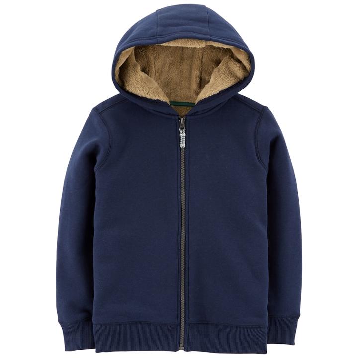 Boys 4-12 Carter's Velboa Lined Zip Hoodie, Size: 10/12, Blue
