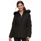 Women's Details Faux-fur Trim Quilted Jacket, Size: Small, Black
