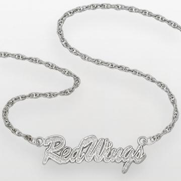 Logoart Detroit Red Wings Sterling Silver Script Necklace, Women's, Grey