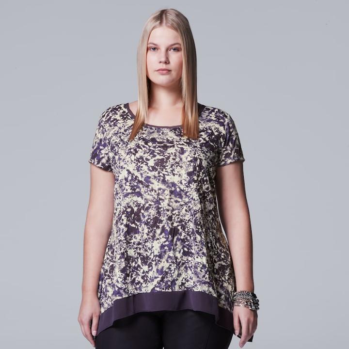 Plus Size Simply Vera Vera Wang Printed Crinkle Tee, Women's, Size: 3xl, Med Purple