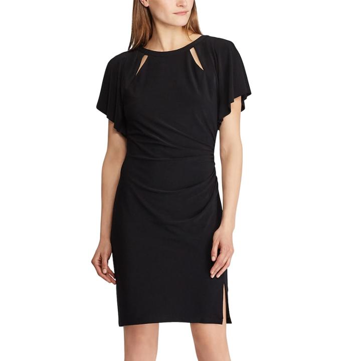 Women's Chaps Cutout Ruched Sheath Dress, Size: Large, Black