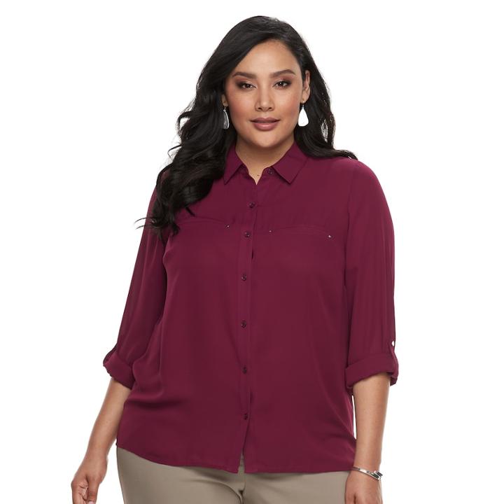 Plus Size Apt. 9&reg; Button Front Top, Women's, Size: 1xl, Dark Red