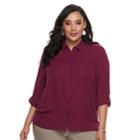 Plus Size Apt. 9&reg; Button Front Top, Women's, Size: 1xl, Dark Red