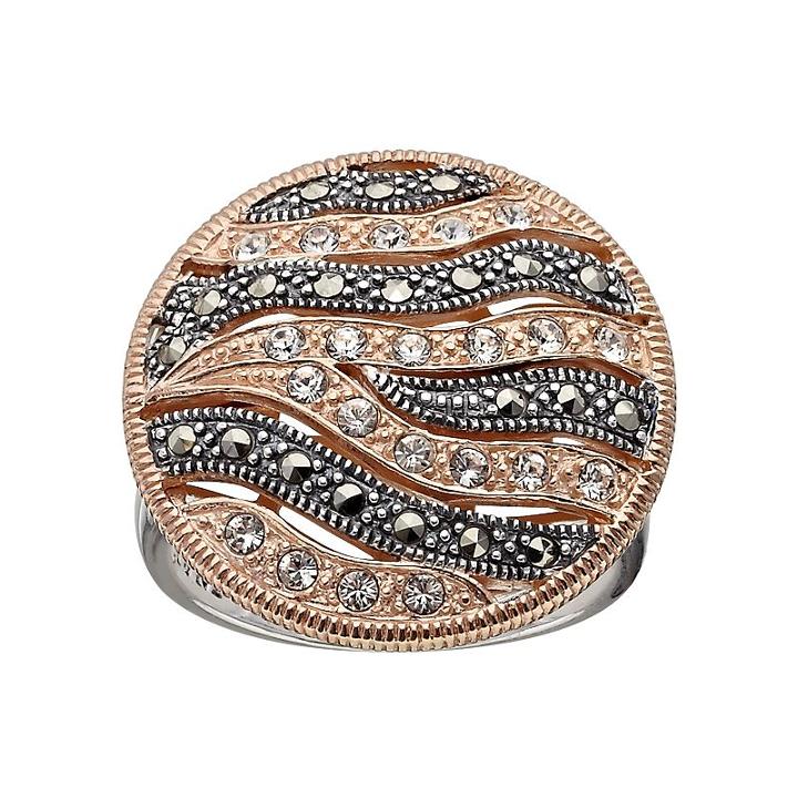 Lavish By Tjm Two Tone 18k Rose Gold Over Silver Crystal Wavy Ring, Women's, Size: 8, Grey