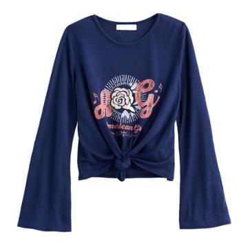 Girls 7-16 American Girl Tie Front Glitter Graphic Tee, Size: Medium, Blue Other
