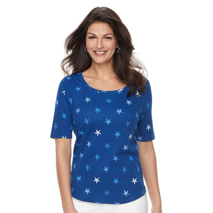 Women's Croft & Barrow&reg; Essential Elbow Sleeve Tee, Size: Medium, Dark Blue
