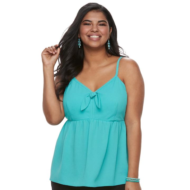 Juniors' Plus Size Candie's&reg; Tie-front Babydoll Tank, Teens, Size: 2xl, Med Blue