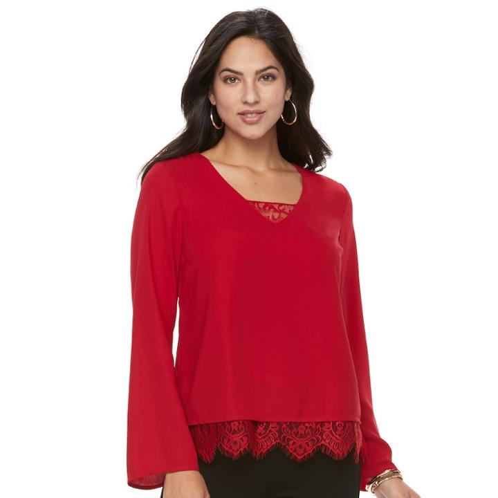 Women's Apt. 9&reg; Lace-hem Popover Top, Size: Small, Red