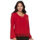 Women's Apt. 9&reg; Lace-hem Popover Top, Size: Small, Red