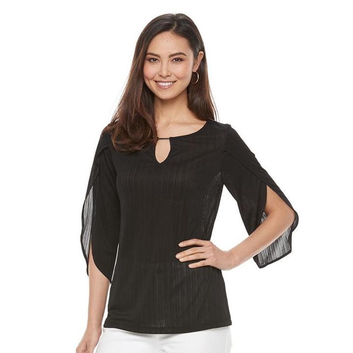 Women's Dana Buchman Textured Keyhole Top, Size: Small, Black