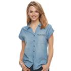 Women's Rock & Republic&reg; Cuffed Embellished Shirt, Size: Xl, Blue