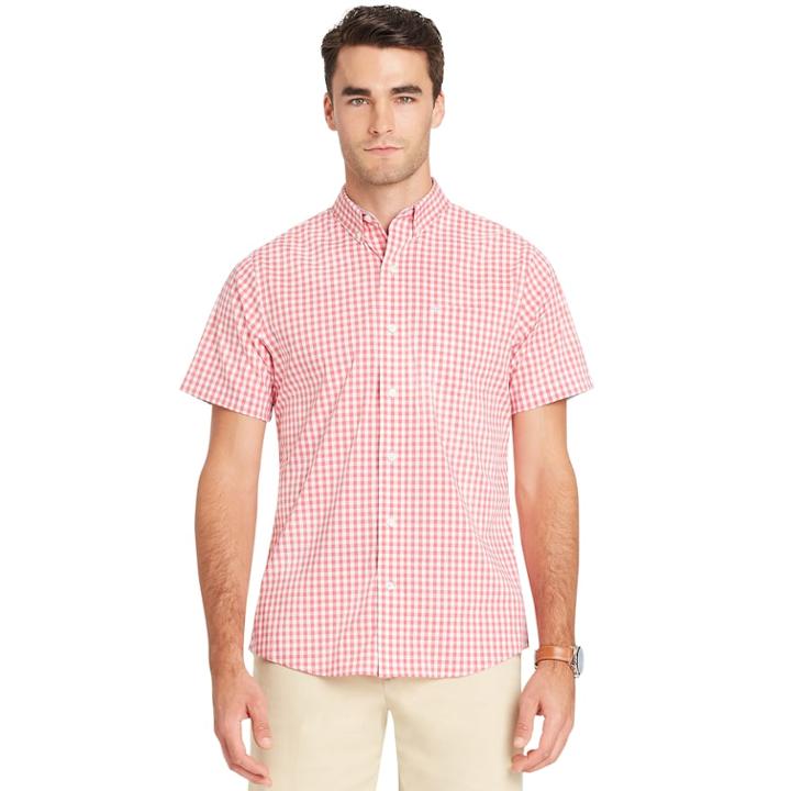 Men's Izod Advantage Cool Fx Regular-fit Plaid Moisture-wicking Button-down Shirt, Size: Medium, Pink