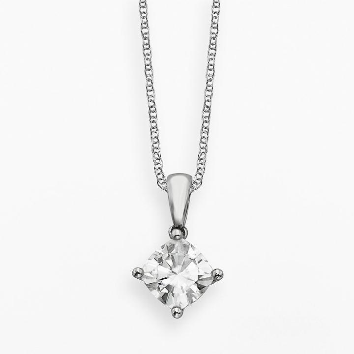 Forever Brilliant 14k White Gold 1 1/10-ct. T.w. Cushion-cut Lab-created Moissanite Pendant, Women's, Size: 18