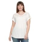 Plus Size Apt. 9&reg; Lace-trim V-neck Tee, Women's, Size: 4xl, White