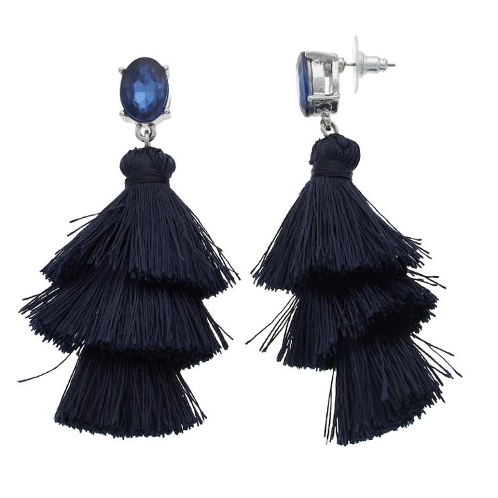 Blue Tiered Tassel Drop Earrings, Women's