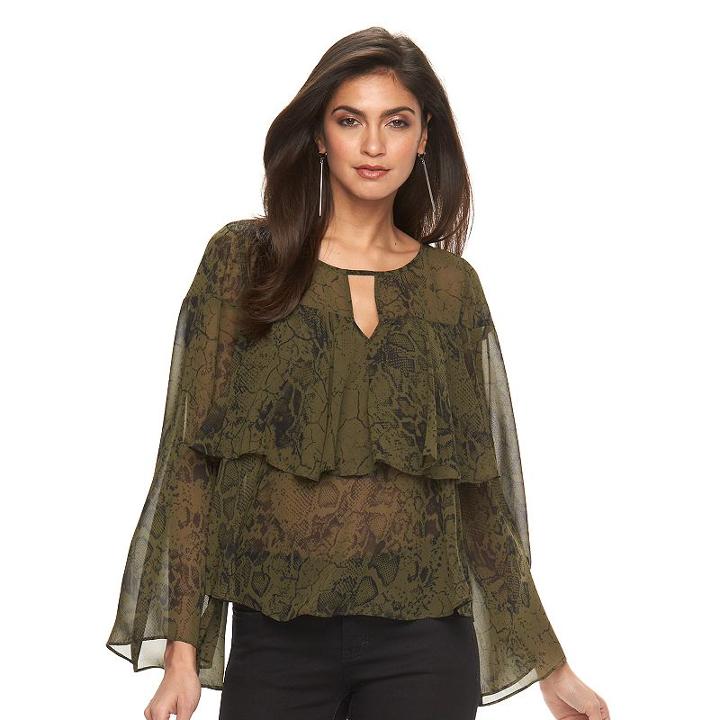 Women's Jennifer Lopez Ruffle Chiffon Top, Size: Medium, Dark Green