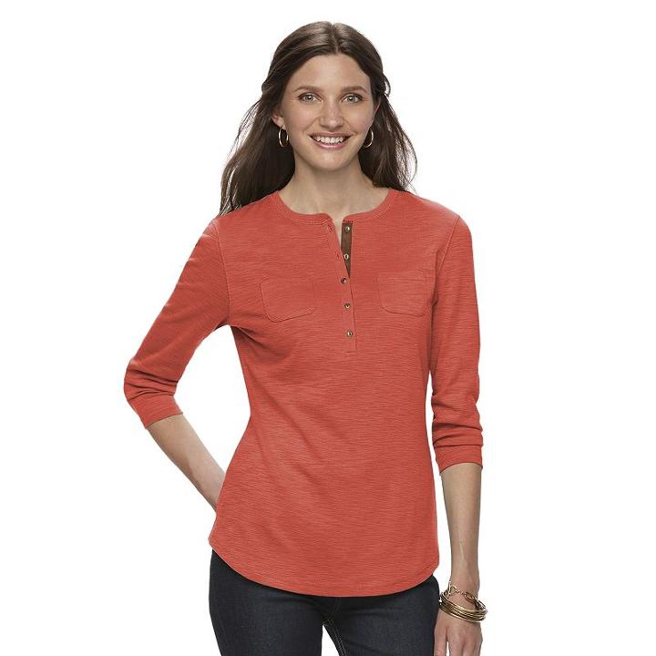 Women's Chaps Slubbed Henley, Size: Xs, Pink