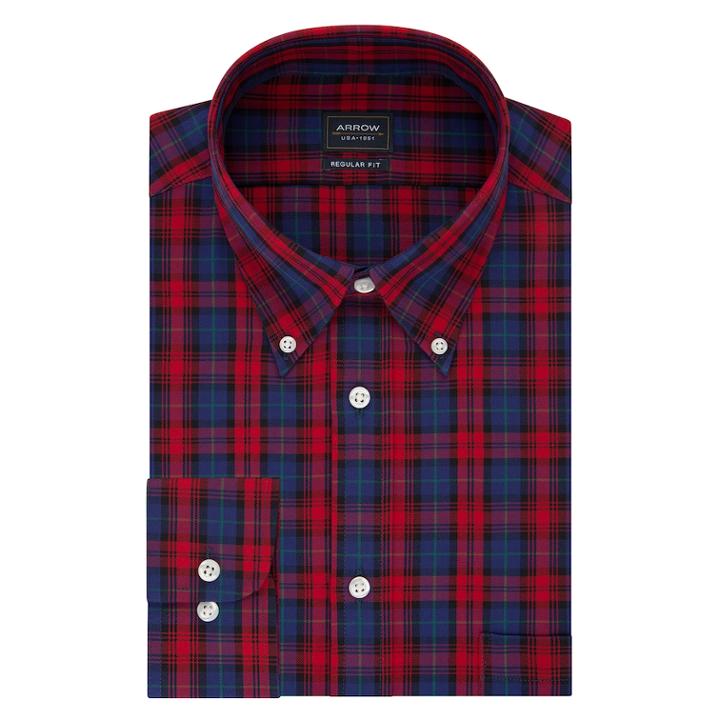 Men's Arrow Regular-fit Wrinkle-resistant Dress Shirt, Size: M-34/35, Dark Blue