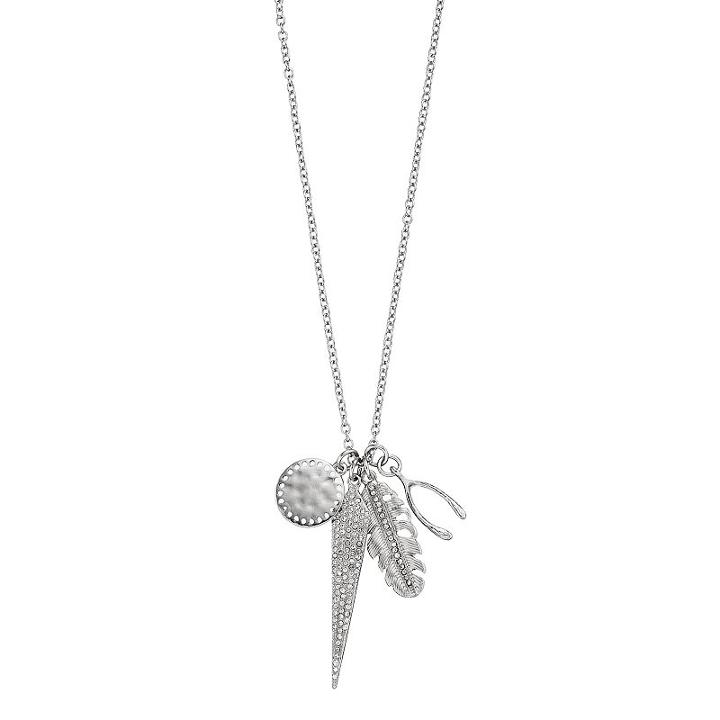 Mudd&reg; Spike, Feather & Wishbone Charm Necklace, Women's, Silver