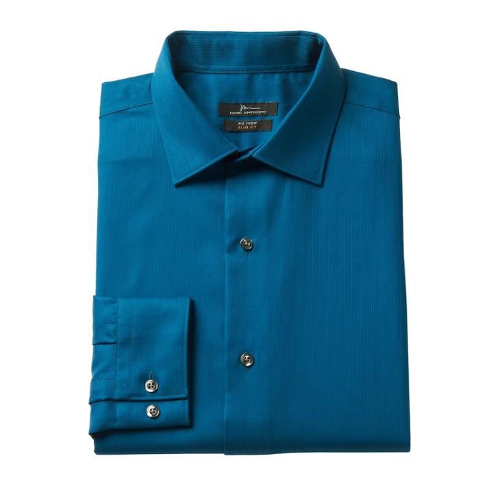 Men's Marc Anthony Textured Slim-fit No-iron Dress Shirt, Size: 16.5-34/35, Dark Blue