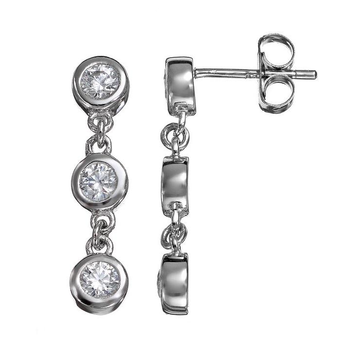Sunstone 925 Sterling Silver 3-stone Drop Earrings - Made With Swarovski Zirconia, Women's, White
