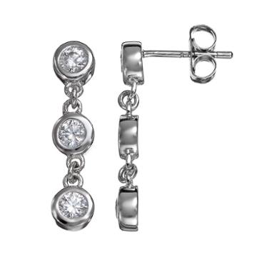 Sunstone 925 Sterling Silver 3-stone Drop Earrings - Made With Swarovski Zirconia, Women's, White