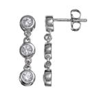 Sunstone 925 Sterling Silver 3-stone Drop Earrings - Made With Swarovski Zirconia, Women's, White