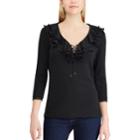 Women's Chaps Ruffled V-neck Top, Size: Xxl, Black