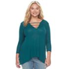 Plus Size Juniors' Plus Mudd&reg; Ribbed Sharkbitetee, Teens, Size: 2xl, Green