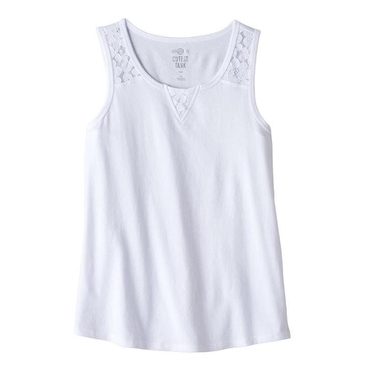 Girls 7-16 & Plus Size So&reg; Lace Shoulder Tank Top, Girl's, Size: 12, White