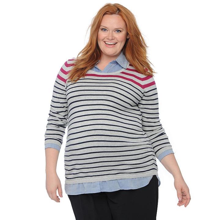 Plus Size Maternity Oh Baby By Motherhood&trade; Mock-layer Scoopneck Sweater, Women's, Size: 1xl, Dark Grey