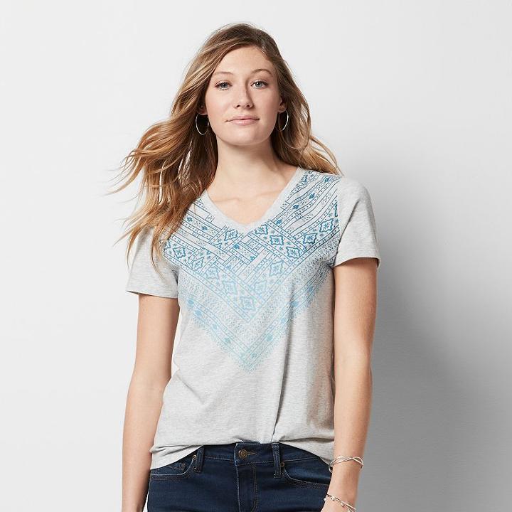 Women's Graphic V-neck Tee, Size: Medium, Light Grey