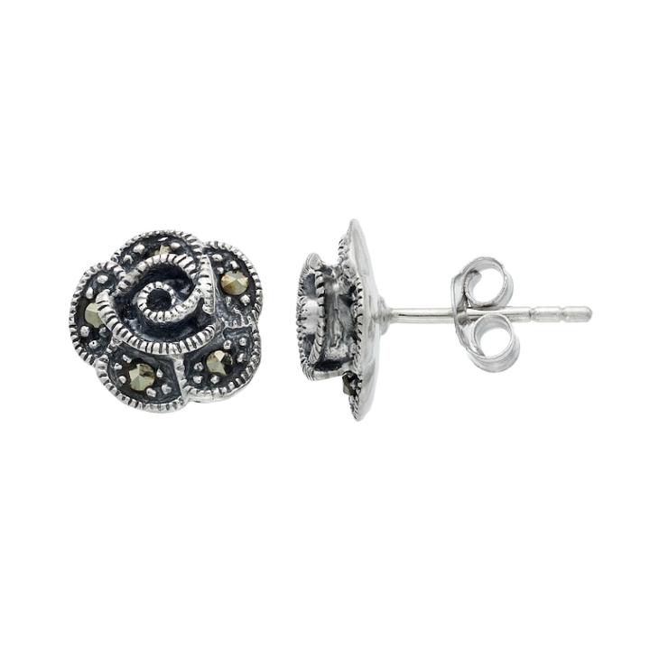 Tori Hill Sterling Silver Marcasite Flower Stud Earrings, Women's, Grey
