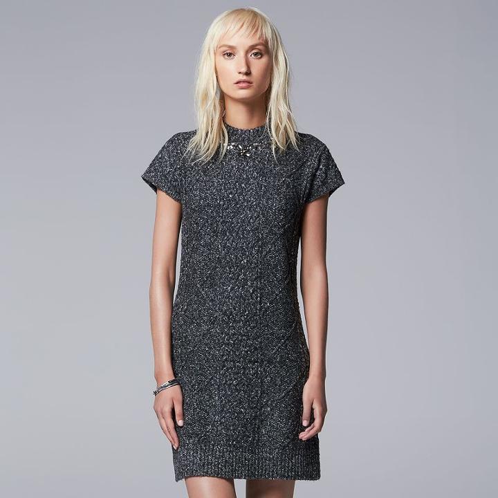 Women's Simply Vera Vera Wang Cable Knit Sweaterdress, Size: Xl, Dark Grey