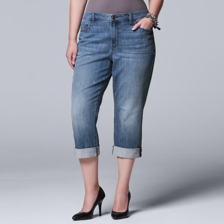 Plus Size Simply Vera Vera Wang Classic Roll Cuff Capris, Women's, Size: 18 W, Turquoise/blue (turq/aqua)
