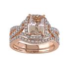 10k Rose Gold Morganite & 1/4 Carat T.w. Diamond Engagement Ring Set, Women's, Size: 5, Pink