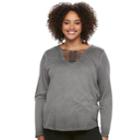 Juniors' Plus Size Mudd&reg; Macrame Inset Tee, Teens, Size: 3xl, Grey (charcoal)