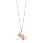 14k Rose Gold Plated Crystal Dragonfly Pendant Necklace, Women's, Pink