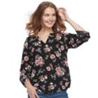 Juniors' Pink Republic Printed Popover Top, Teens, Size: Xl, Black