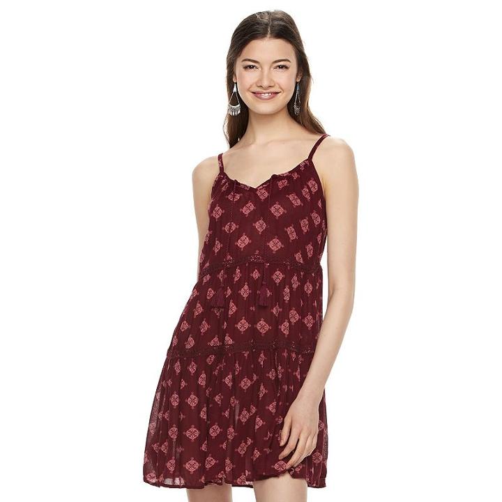Juniors' Mudd&reg; Tie-front Tiered Dress, Girl's, Size: Xl, Dark Pink