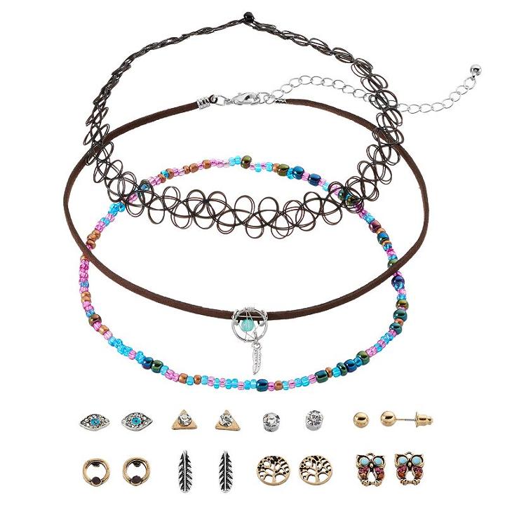 Mudd&reg; Dream Catcher Choker Necklace & Owl Stud Earring Set, Women's, Multicolor