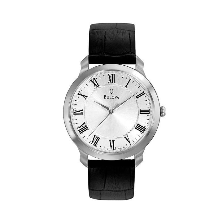 Bulova Stainless Steel Leather Watch - 96a133 - Men, Black
