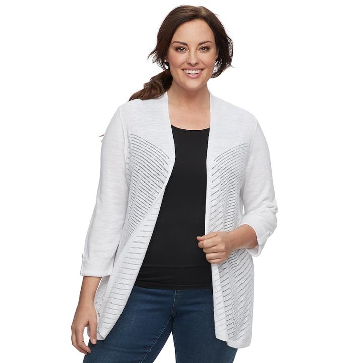 Plus Size Croft & Barrow&reg; Open-stitch Cardigan, Women's, Size: 2xl, White