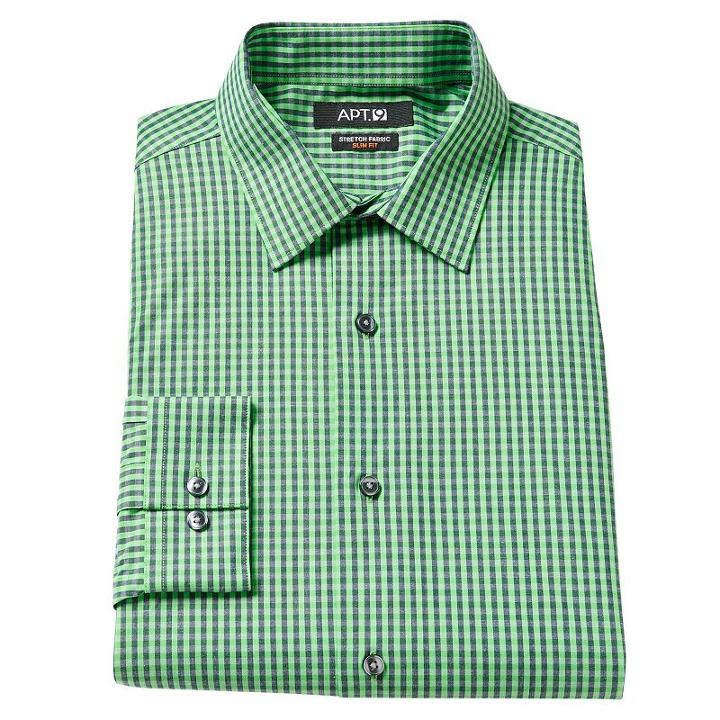 Men's Apt. 9 &reg; Slim-fit Plaid Stretch Dress Shirt, Size: 16.5-34/35, Brt Green